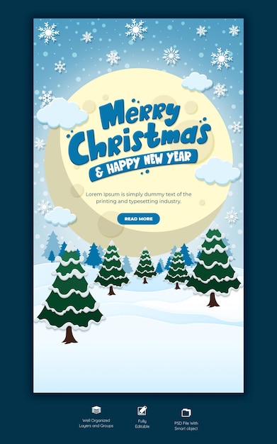 Free PSD merry christmas and happy new year instagram and facebook story template