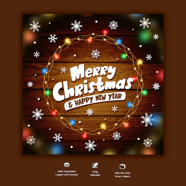 Free PSD merry christmas and happy new year social media banner or instagram post template