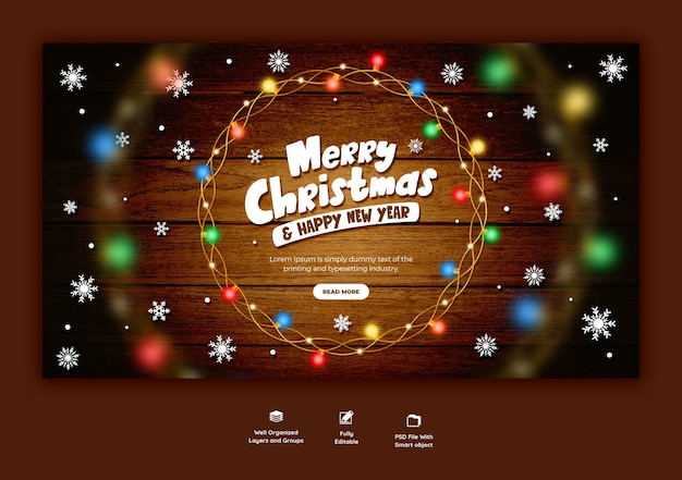 Free PSD merry christmas and happy new year web banner template