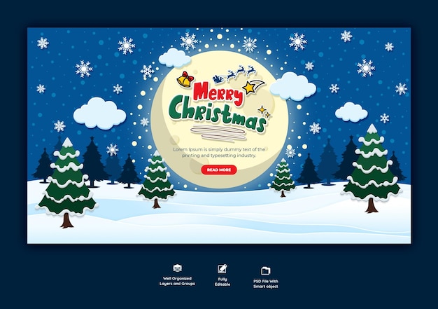 Free PSD merry christmas and happy new year web banner template