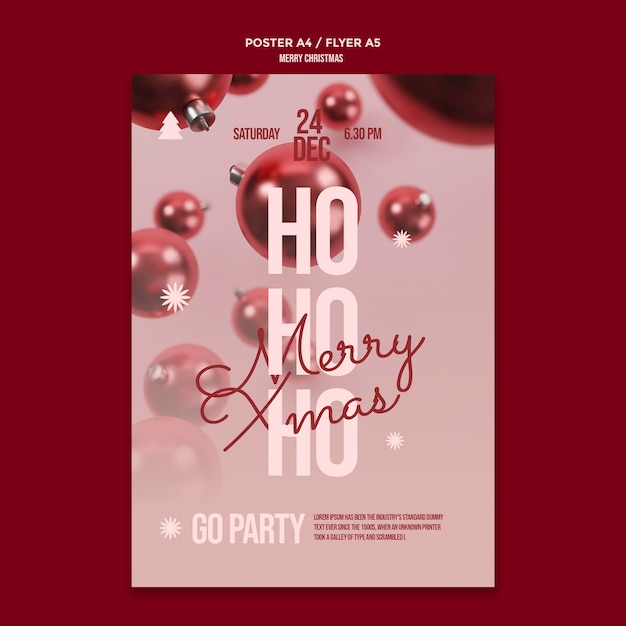 Free PSD merry christmas party poster template