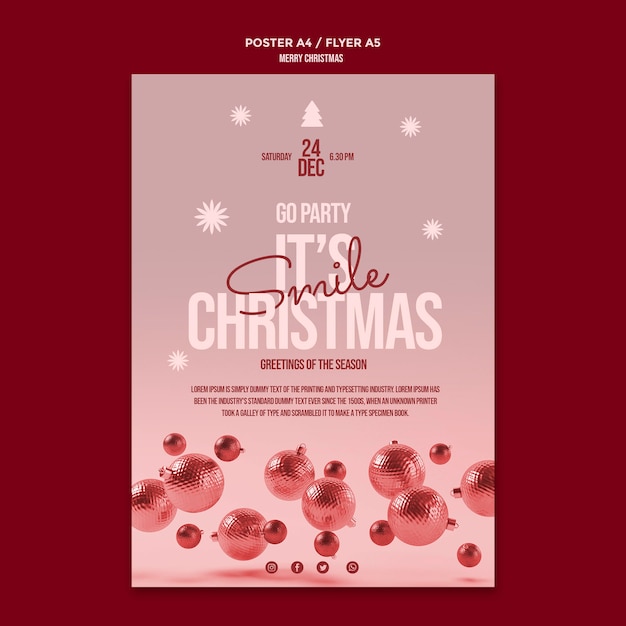 Free PSD merry christmas party poster