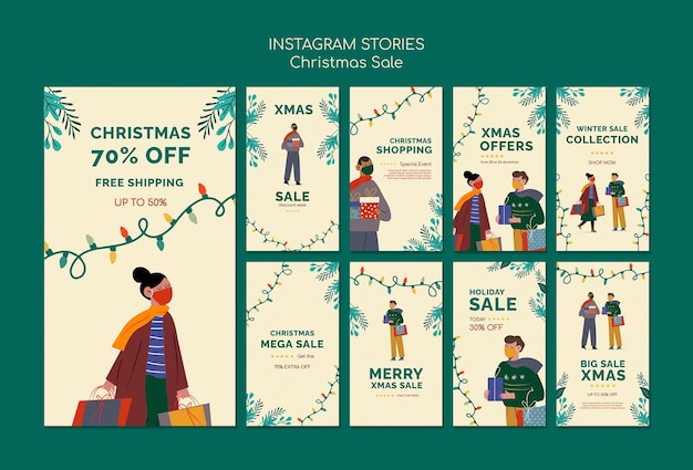 Free PSD merry christmas sales instagram stories set