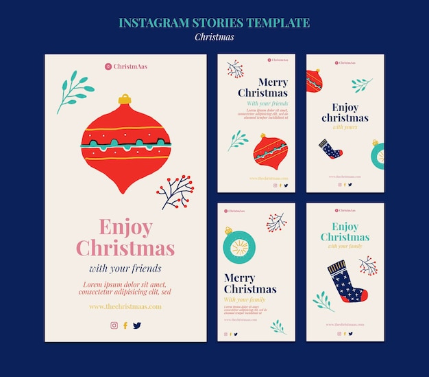 Merry christmas social media stories set