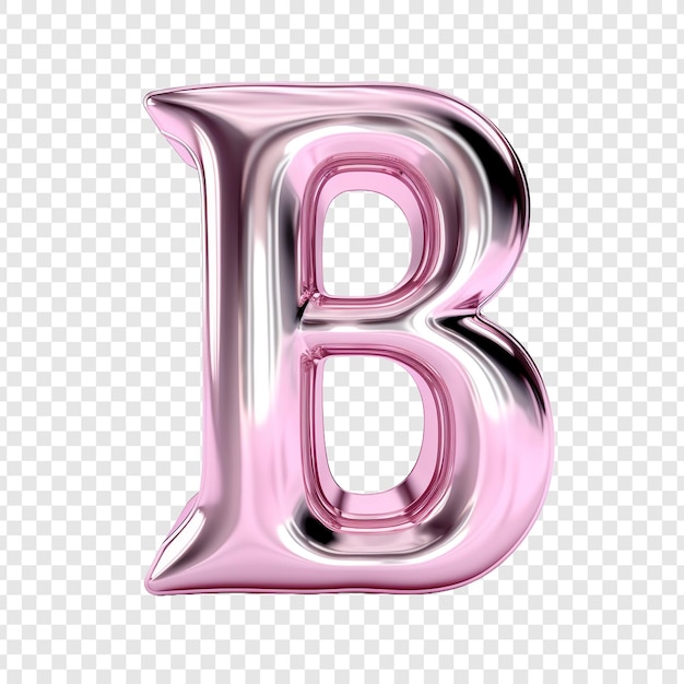 Free PSD metallic pink glass letter b isolated on transparent background