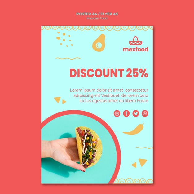 Mexican food flyer template with photo