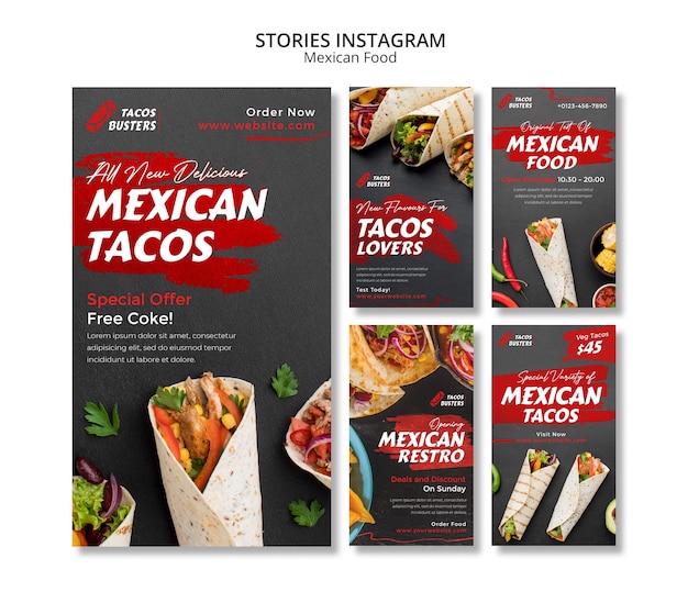 Free PSD mexican food restaurant instagram stories collection