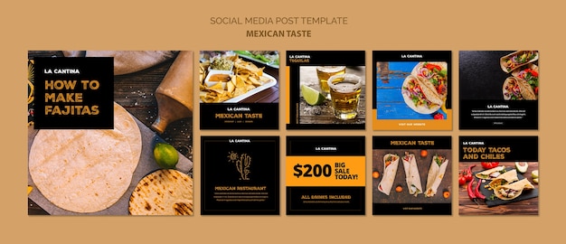 Mexican restaurant social media template concept