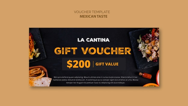 Mexican restaurant voucher template concept