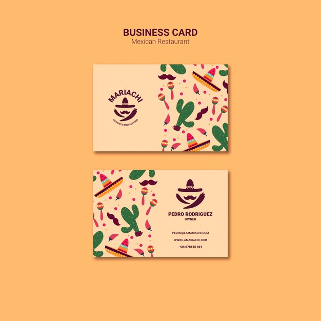 Mexican traditional dishes restaurant business card template