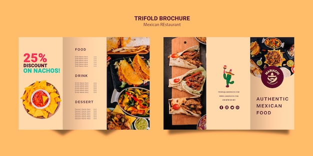 Free PSD mexican traditional dishes restaurant trifold brochure