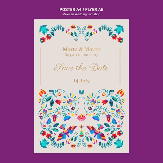 Free PSD mexican wedding invitation flyer template