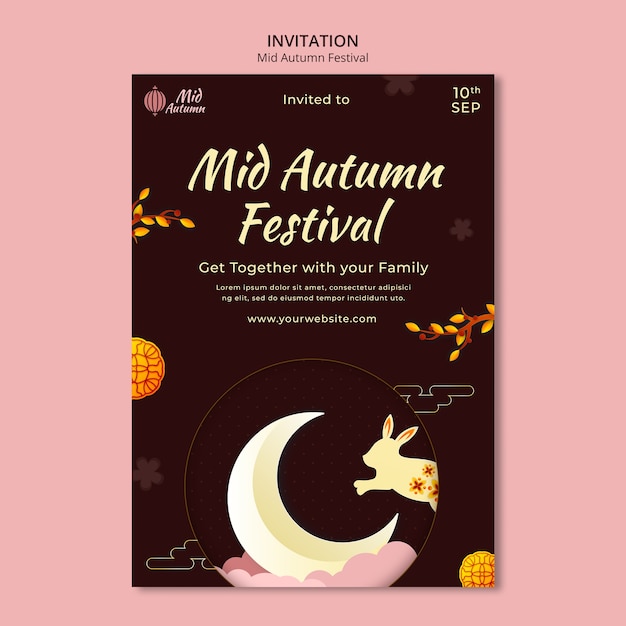 Free PSD mid-autumn festival celebration invitation template