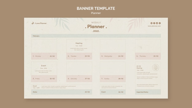 Free PSD minimal activities planner horizontal banner template