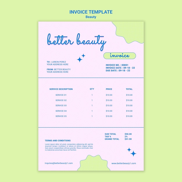 Free PSD minimal beauty concept invoice