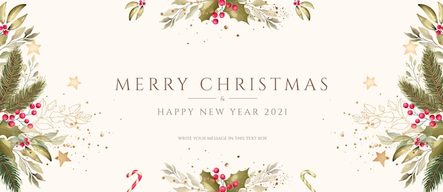 Free PSD minimal christmas background with watercolor decoration