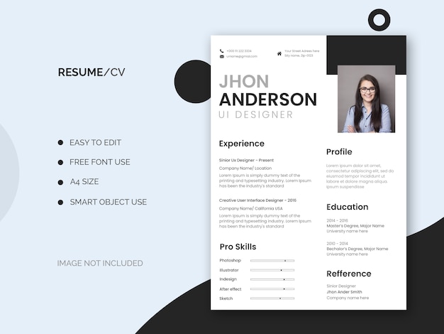 Free PSD minimal and clean resume or cv template