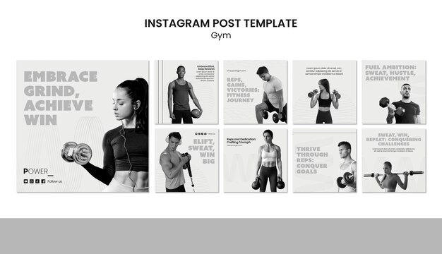 Minimal gym training instagram posts template