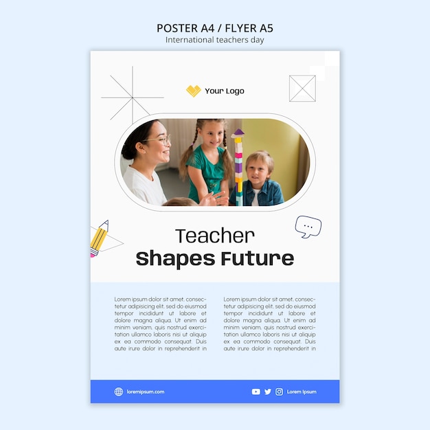 Minimal international teachers day poster template