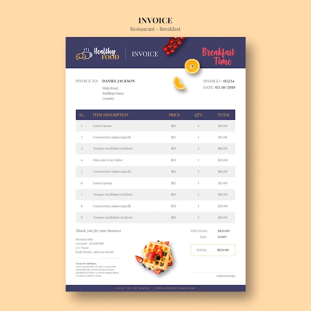 Free PSD minimal invoice template for restaurant