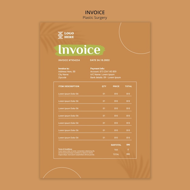 Free PSD minimal plastic surgery invoice template