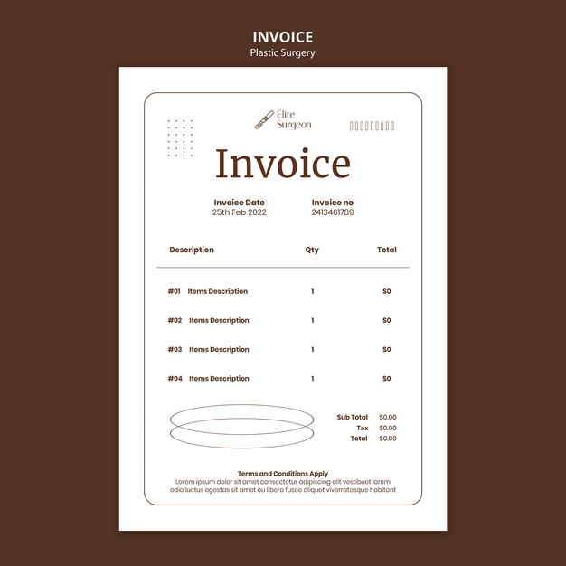 Free PSD minimal plastic surgery invoice template