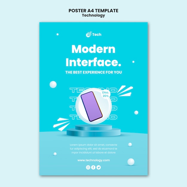 Free PSD minimal technology a4 poster template