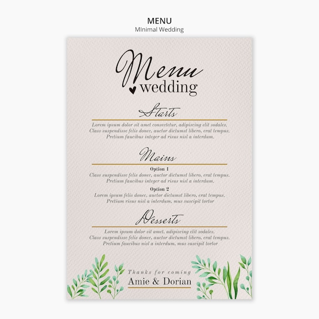 Free PSD minimal wedding menu template