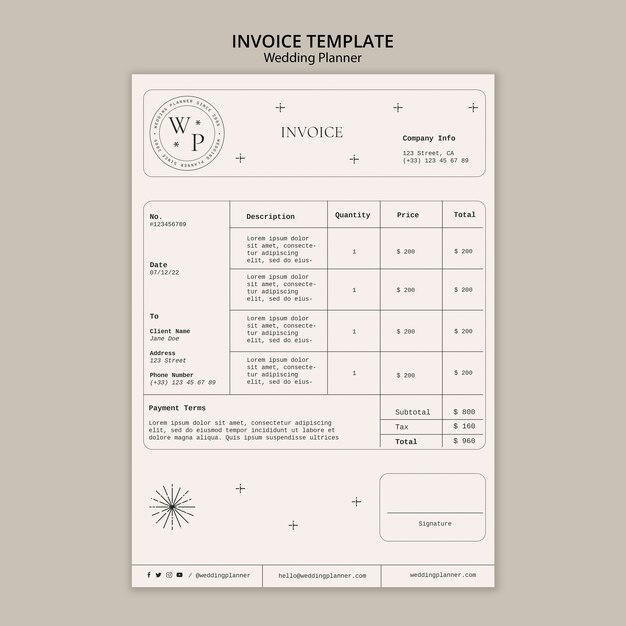 Minimal wedding planner invoice template