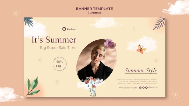 Minimalist summer banner design template