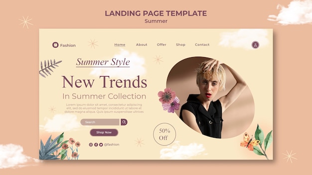 Minimalist summer landing page design template