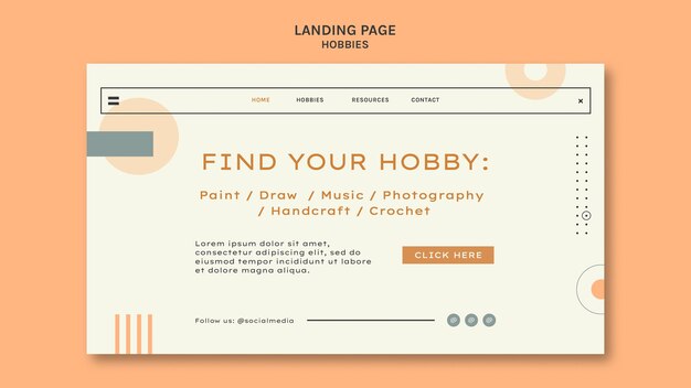 Minimalistic hobbies landing page template