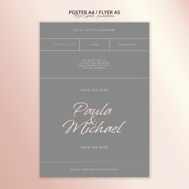 Free PSD minimalistic rose gold invitation poster design