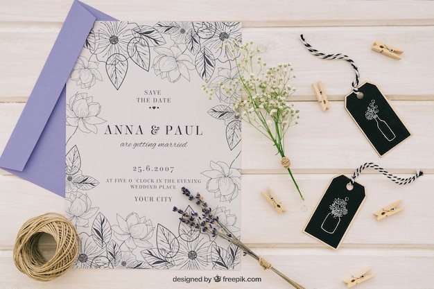 Mock up with elegant wedding invitation