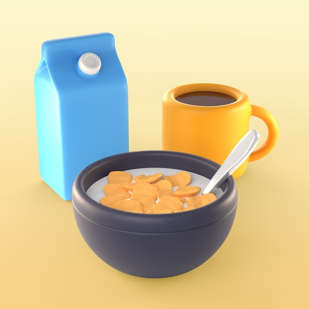 Mockup of breakfast meal with cereals and milk