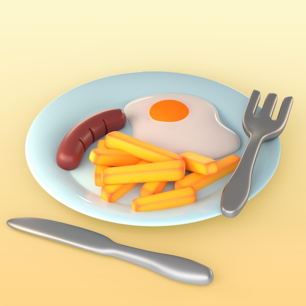 Free PSD mockup of breakfast with fried egg, sausage and french fries