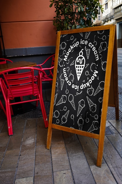 Free PSD mockup signboard menu ice cream