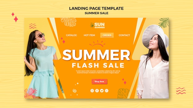 Free PSD model girl summer sale landing page