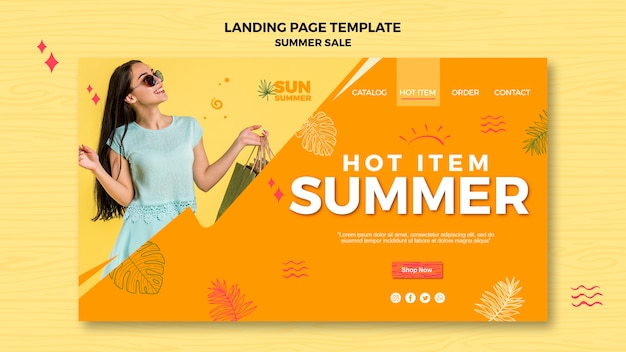 Free PSD model girl summer sales ad landing page