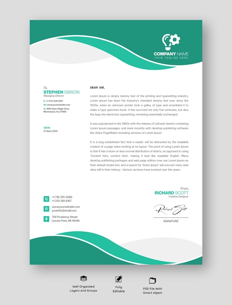 Free PSD modern business and corporate letterhead template