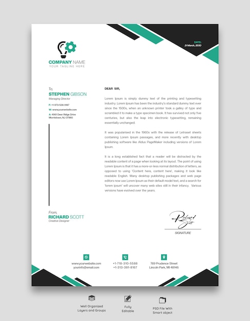 Free PSD modern business and corporate letterhead template