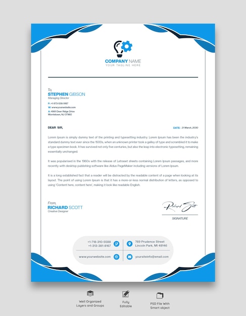 Free PSD modern business and corporate letterhead template