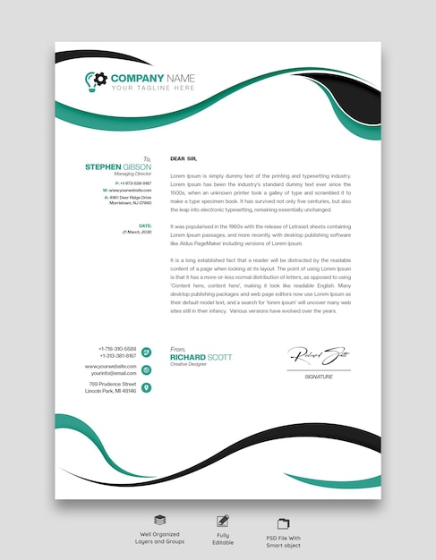 Free PSD modern business and corporate letterhead template