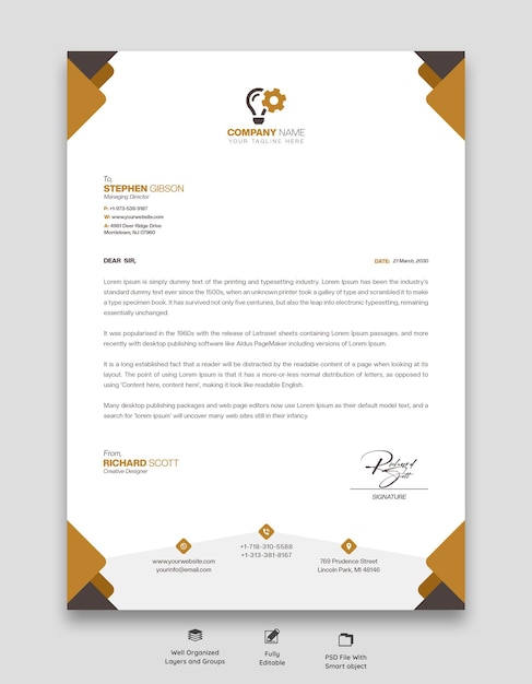 Free PSD modern business and corporate letterhead template