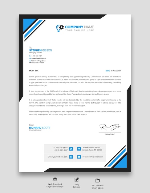 Free PSD modern business and corporate letterhead template