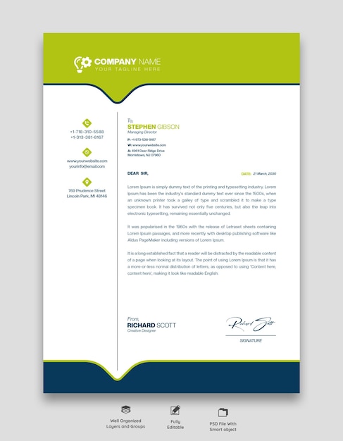 Free PSD modern business and corporate letterhead template