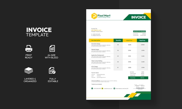 Free PSD modern corporate business invoice template design