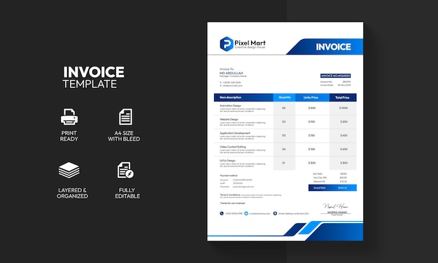 Free PSD modern corporate business invoice template design