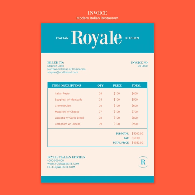 Modern italian restaurant invoice design