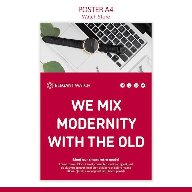 Free PSD modernity with old watches poster template